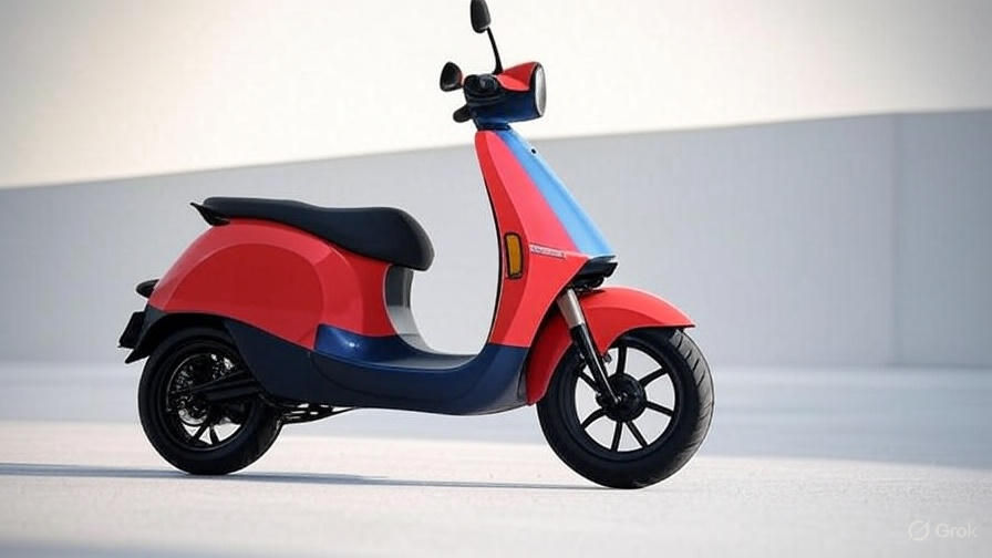 A high-resolution studio shot of OLA S1 X Gen 2 electric scooter in vibrant red and blue color options, clean white background, side profile view
