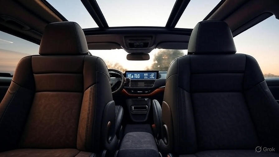 Mahindra BE 6 interior cabin with twin digital displays, ambient lighting, vegan leather seats and panoramic sunroof in a minimalistic design