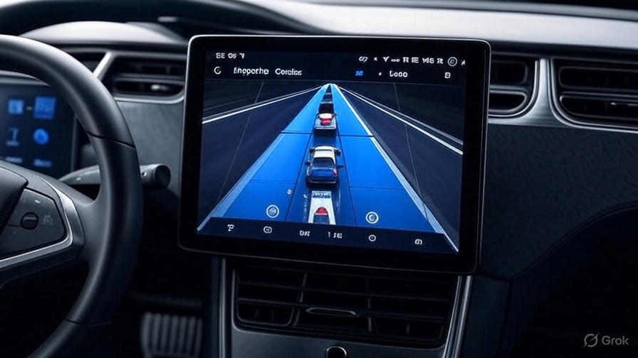 Tesla Autopilot screen interface showing adaptive cruise and lane centering